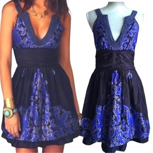 Free People Night Out Dress Sz 12 Short Blue V Neck Sleeveless Smocked Back.